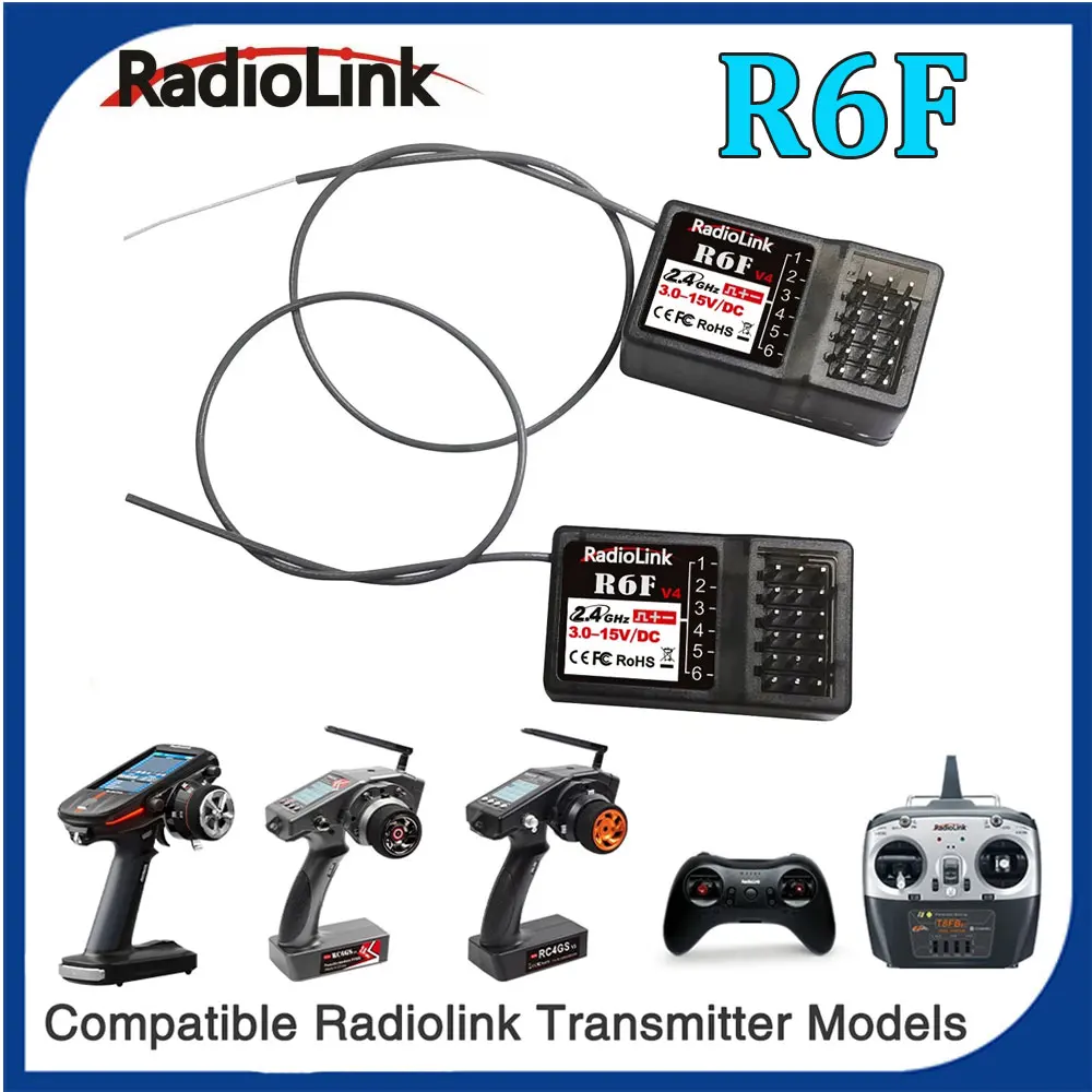 Radiolink R6F 리시버 6 채널, 2.4GHz, RC 자동차 및 보트 무선 송신기, 원격 컨트롤러, RC6GS V2/RC4GS V2/T8FB/T8S