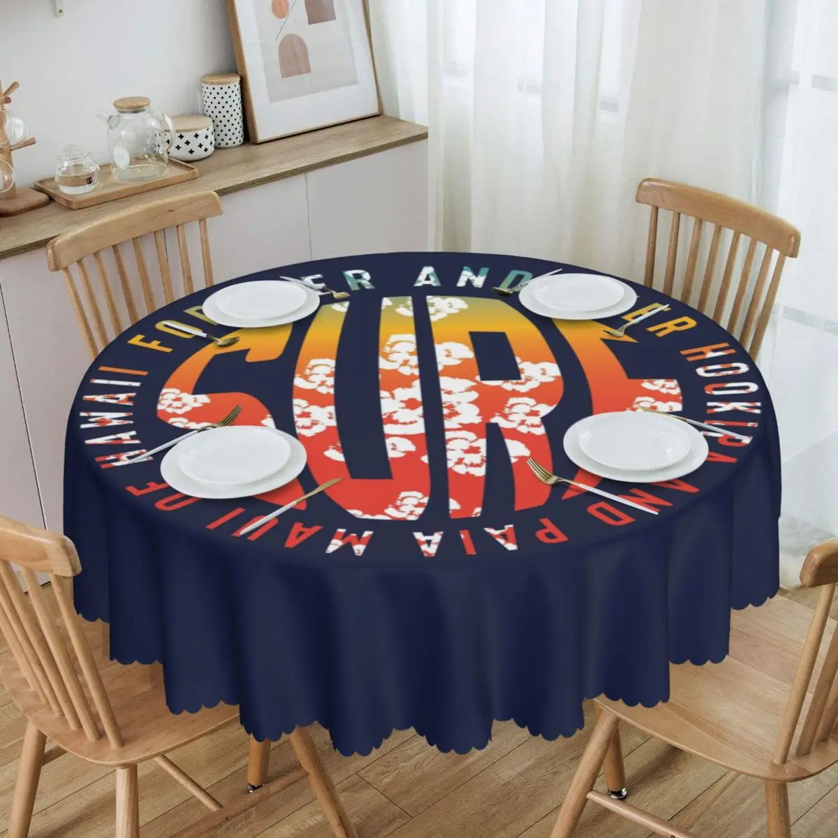 

Funny Surfing Surfer Quotes Round Tablecloths 60 Inches Table Covers for Dining Table Cloth