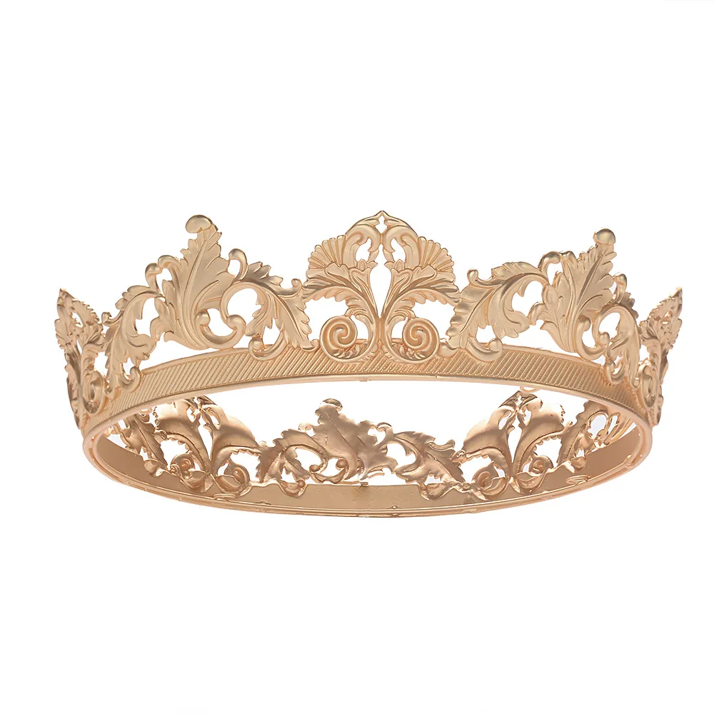 

Baroque Vintage Royal King Crowns For Men Round Metal Alloy Gold Tiaras Crowns Boy Party Costume Prince Hair Accessories