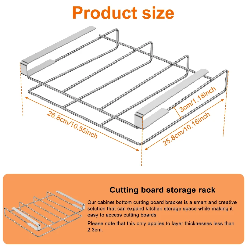 Under Cabinet Cutting Board Organizer Holder Kitchen Hanging Chopping Board Pot Lid Kitchenware Storage Rack Stainless Steel 6