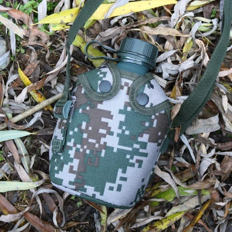 Portable Water Bottle Camouflage Water Bottle 1L Leak Proof Wide Mouth Portable Camping Tactical Outdoor Gym Hunting Travel With Pouch Canteen Hiking