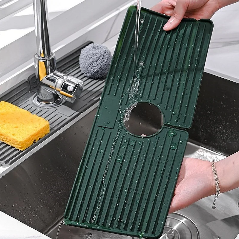 Kitchen Silicone Faucet Absorbent Mat, Sink Splash Guard, Drain Pad, Countertop Protector, Bathroom