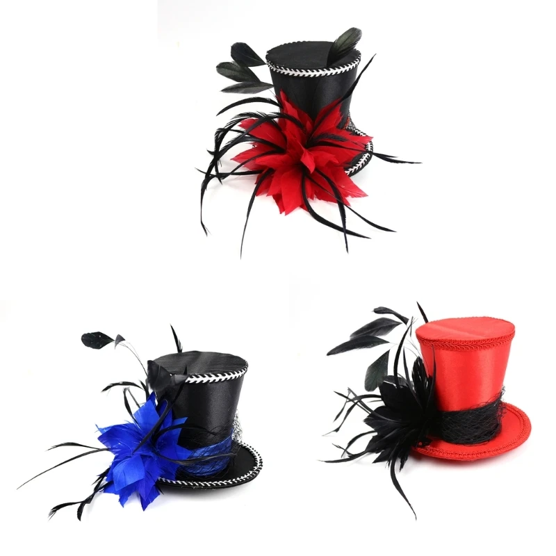 

Masquerade Top Hat Lady Fascinator Pillbox Hat Church Flower Feather Hat