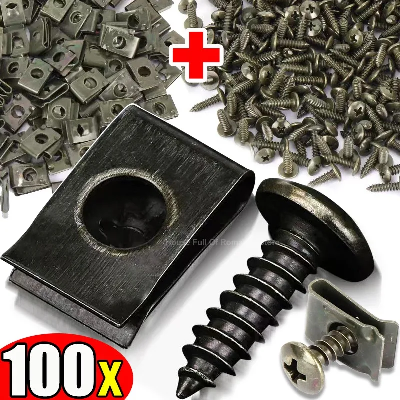

Mixed Set U-Type Fasteners Clip with Screw Car Metal Screw Clips Anti-rust Fender Bumper Protection Buckle Iron Sheet Hardware