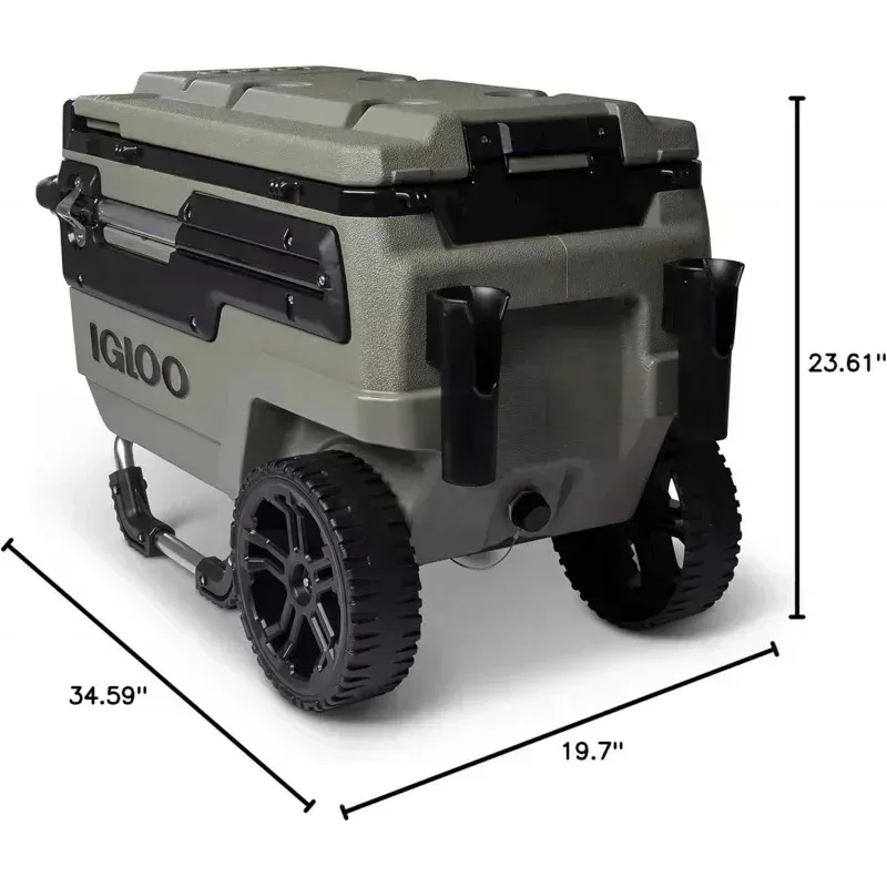 Igloo 70 Qt. Premium Trail mate Wheeled Rolling Cooler, Olive Green, 6