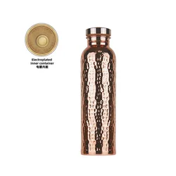 Stainless Steel Electroplated Copper Water Bottle with One - Click Open Lid and Hammer Pattern Design, 800ML - 800ml (Stainless steel)