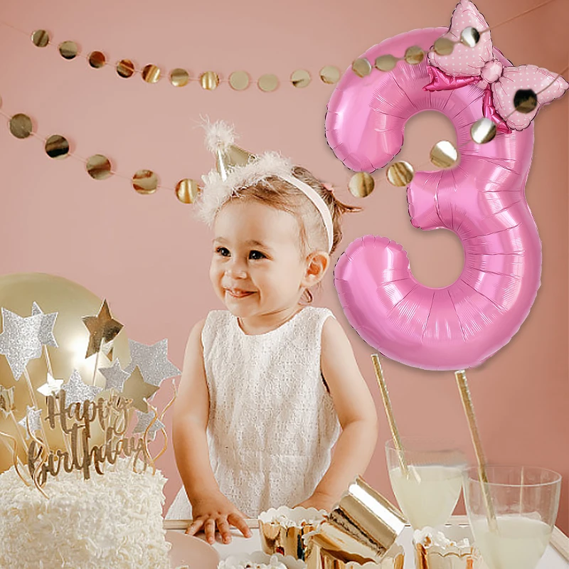 40 Zoll rosa Bownot Luftballons Nummer Folie Ballon 1 2 3 4 5 6 7 8 9 Jahre altes Kind Mädchen alles Gute zum Geburtstag Ballon Baby Dusche Dekor – Detail 8