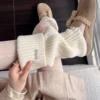 Autumn and Winter Leg Warmers Japanese Metal Label Socks Female Knitted Warm Foot Cover White Black Y2K Stockings Leg Warmers 4