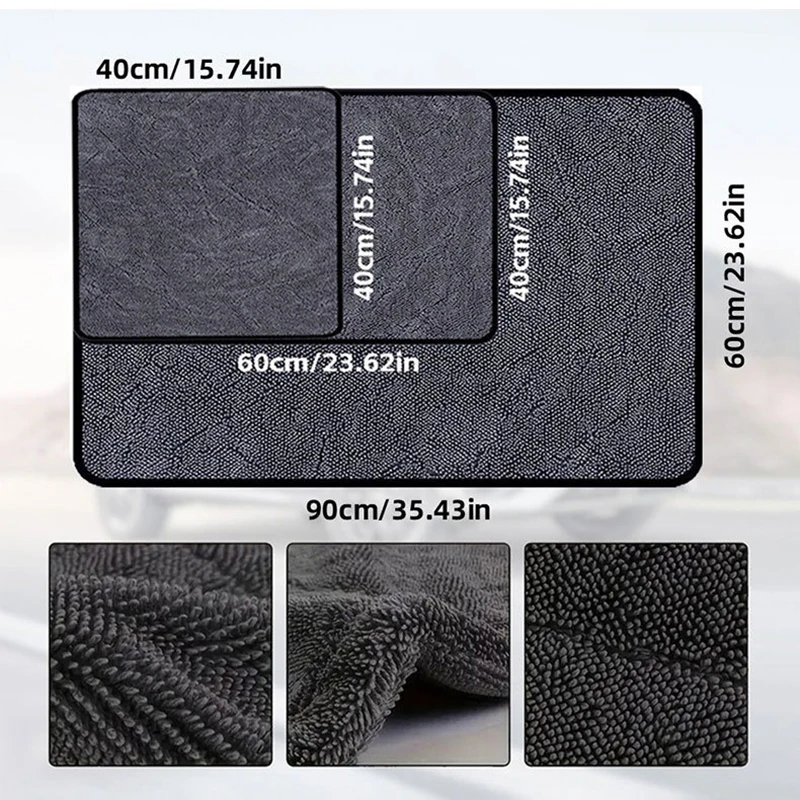 다크 그레이 자동차용 마이크로파이버 타월, 500GSM 대형 강력 흡수 세차용 천, 고효율 세척용 와이프 천