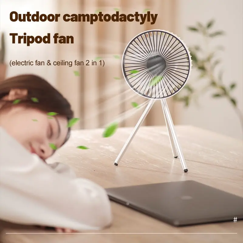 Led Light Tripod Stand Desktop Fan Portable Camping Fan Rechargeable Multifunctional Mini Fan
