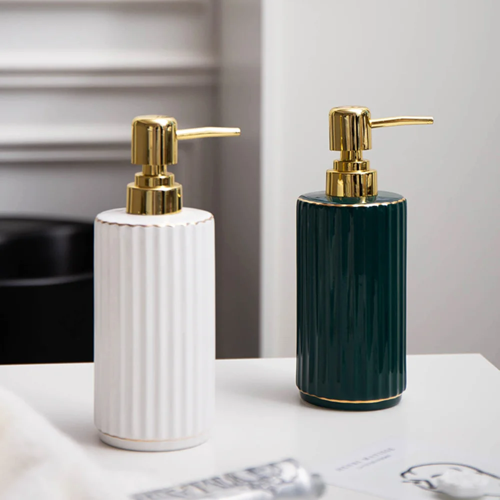 

370ml Soap Dispenser Golden-rim Decor Ceramic Shampoo Bottles Home Hotel Bathroom Hand Sanitizer Empty Refill Sub-bottle