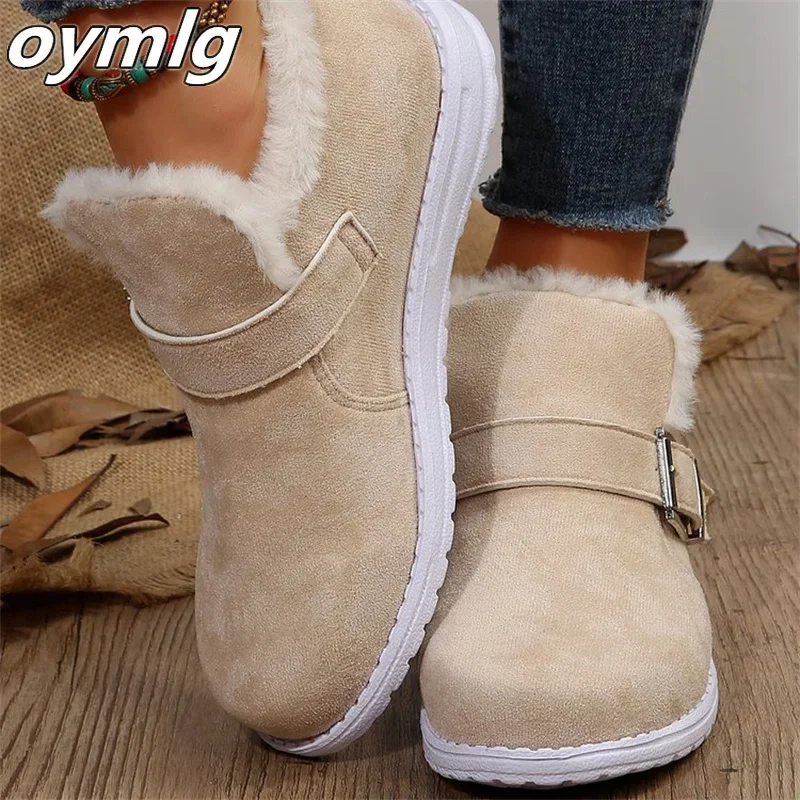2024Snow Boots Women's Winter New Thickened Cotton Boots Flat Bottom and Plush Shoes Women's Large Cotton Shoes Warm Short Boots