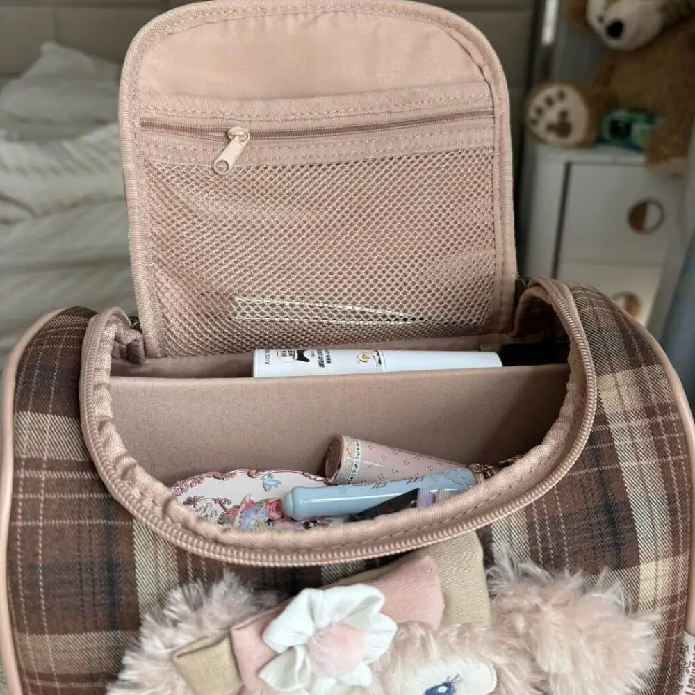 22Cm 디즈니 셀리메이 봉제 인형 Pu 가죽 휴대용 화장품 보관 가방 더블 레이어 지퍼 대용량 소녀 생일 선물