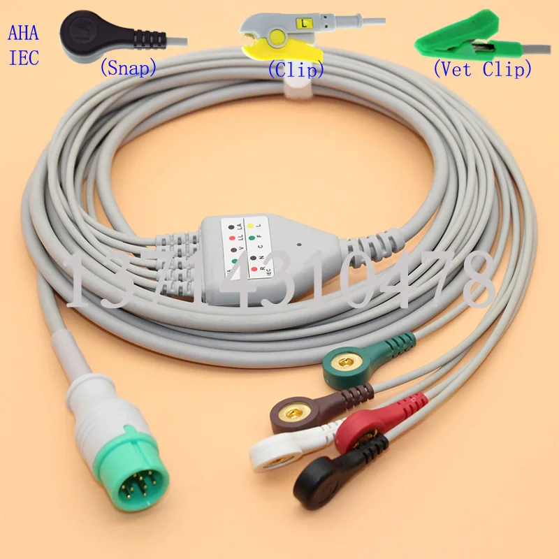 Compatible with 9PIN Yonker IE12 E12S Multi-Parameter Patient ECG Vital Sings Monit 5 lead cable and electrode