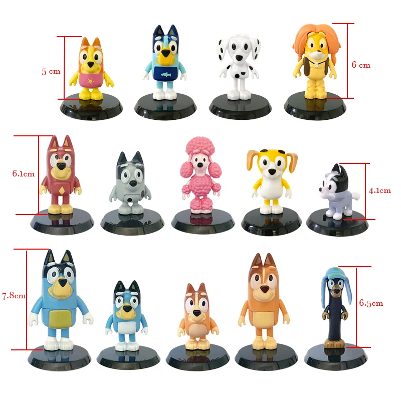 ブルーイ-ビンゴの家族の置物,カワイイのアクションおもちゃ,PVC