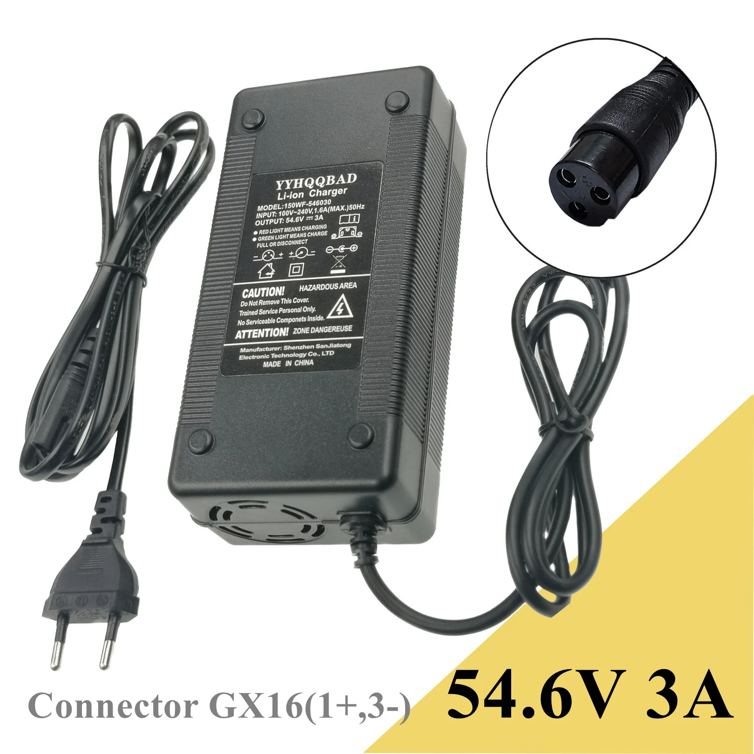 54.6V 3A charger For 13S 48v Li-ion battery pack With 3P GX16 Connector battery charger