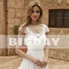 Elegant A-Line Wedding Dress Women Lace Illusion Back Short Sleeve O-Neck Chiffion Bridal Gown Train Vestido De Noiva Customized 3