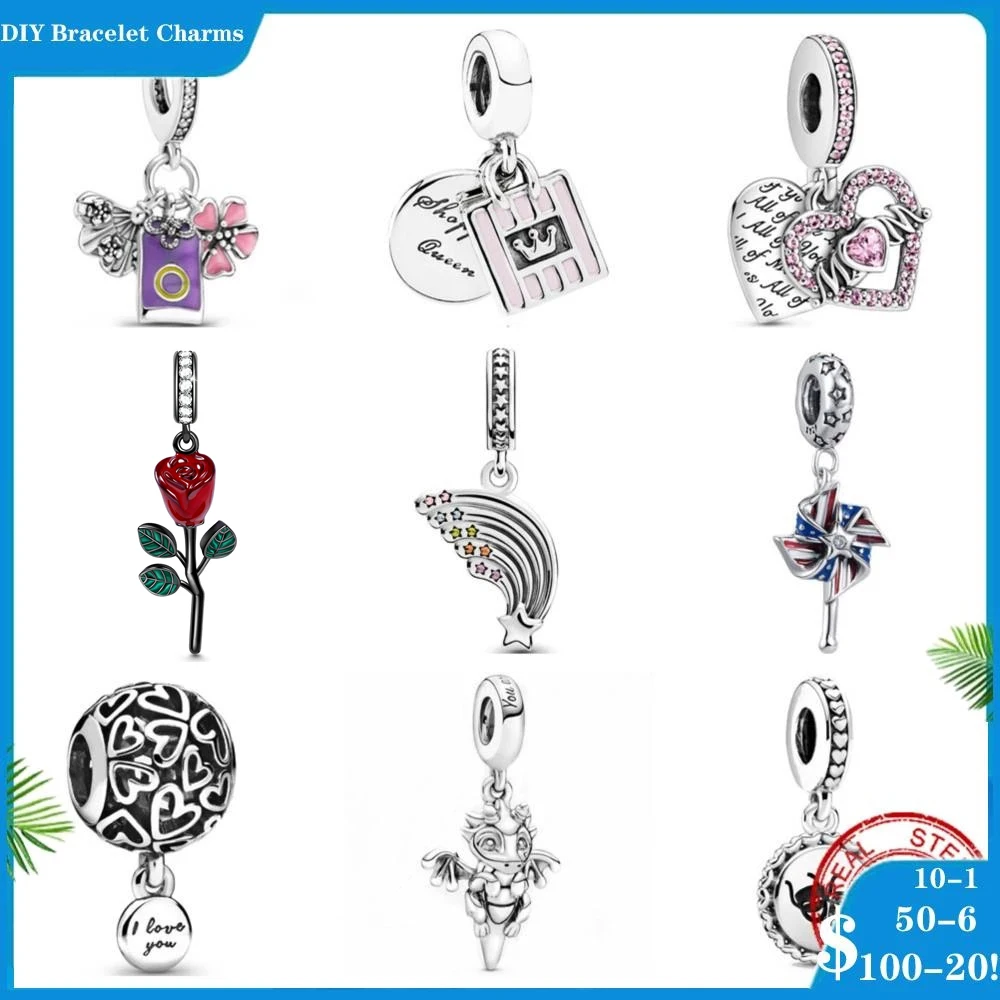 

925 Sterling silver Charms Beads Charm Colourful Rainbow Openwork Love Hearts Charm Fit Original Pandora Bracelet Charm Jewelr