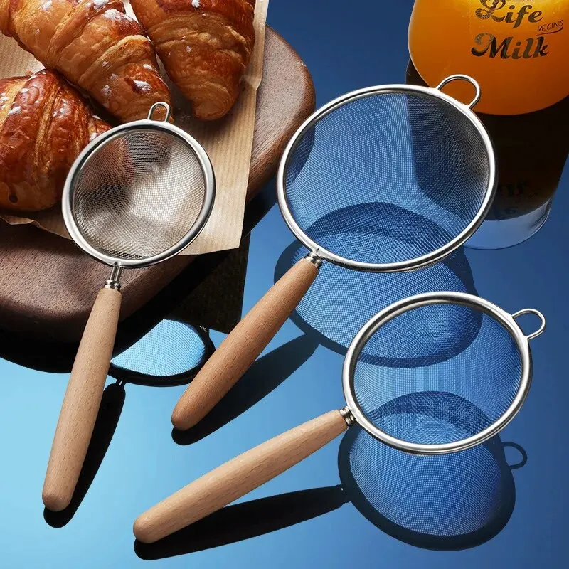 1pc 304 Stainless Steel Mesh Filter Spoon with Wooden Handle Flour Filter Spoon Household Kitchen Fried Food Filter Oil - Image 5