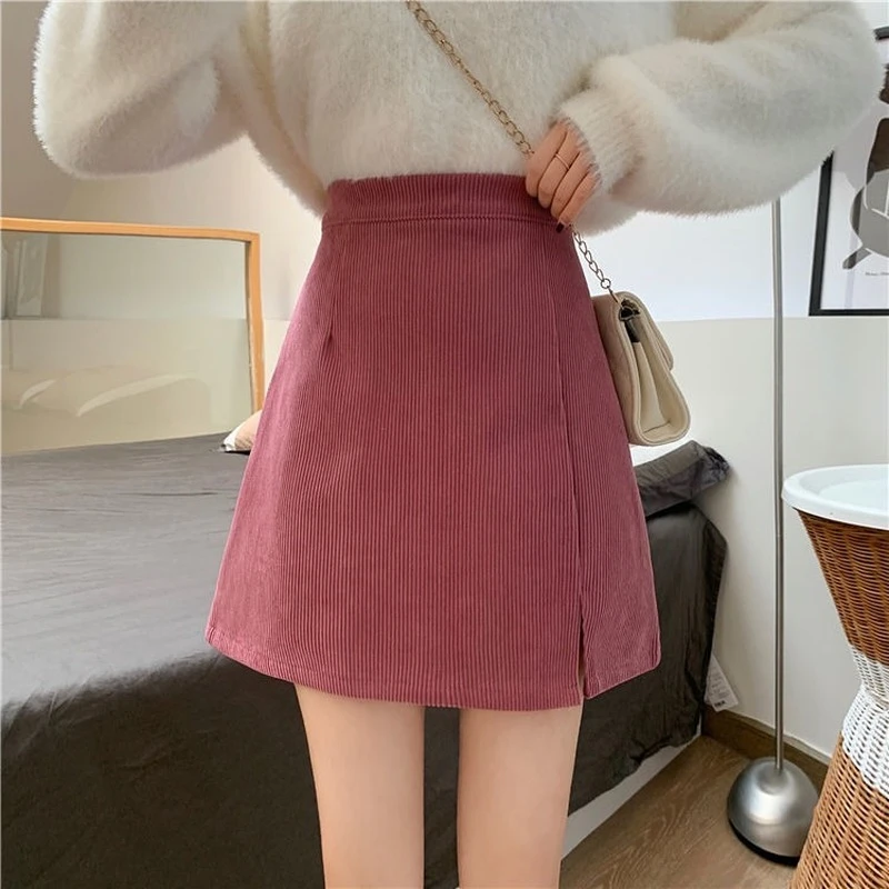 Woman corduroy skirt summer sexy mini Vintage harajuku skirts mini slit