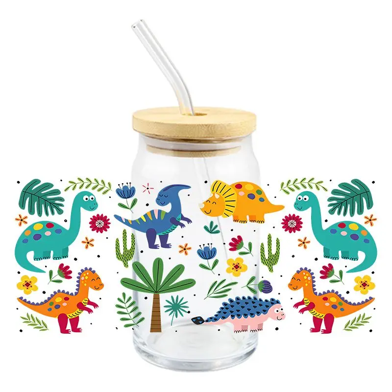Cartoon Dinosaur UV DTF Wrap Transfer Stickers Cute Funny Design Waterproof Wrap For Glassses Cups Mugs Decal Simple To Use 3d stickers uv dtf wrap transfer