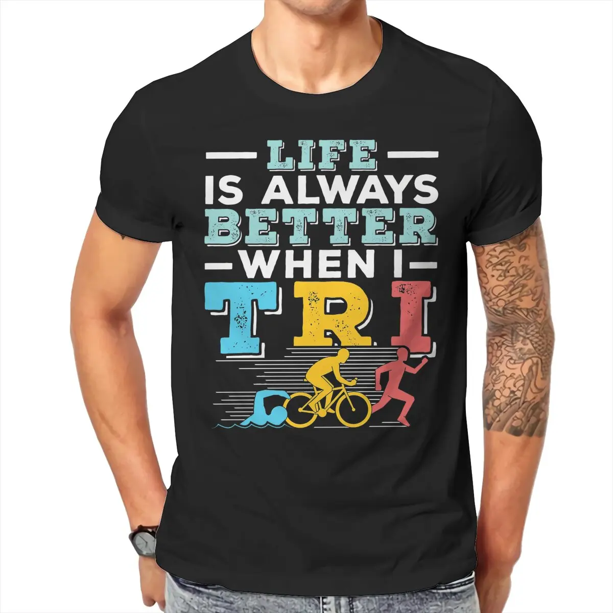 

Tops 100% Cotton Fun FashionTriathlon Life Is Better When I Tri Men's and women's T-shirts TriathlonO neck short sleeved Tshirt