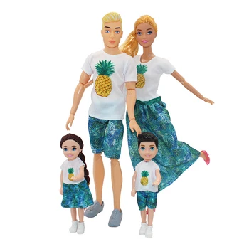 4pcs Family Dolls Ken&Wife Playset Mother Kids Dolls Ball Jointed Parent-child Clothes DIY Play House Toys for Baby Girls Gifts