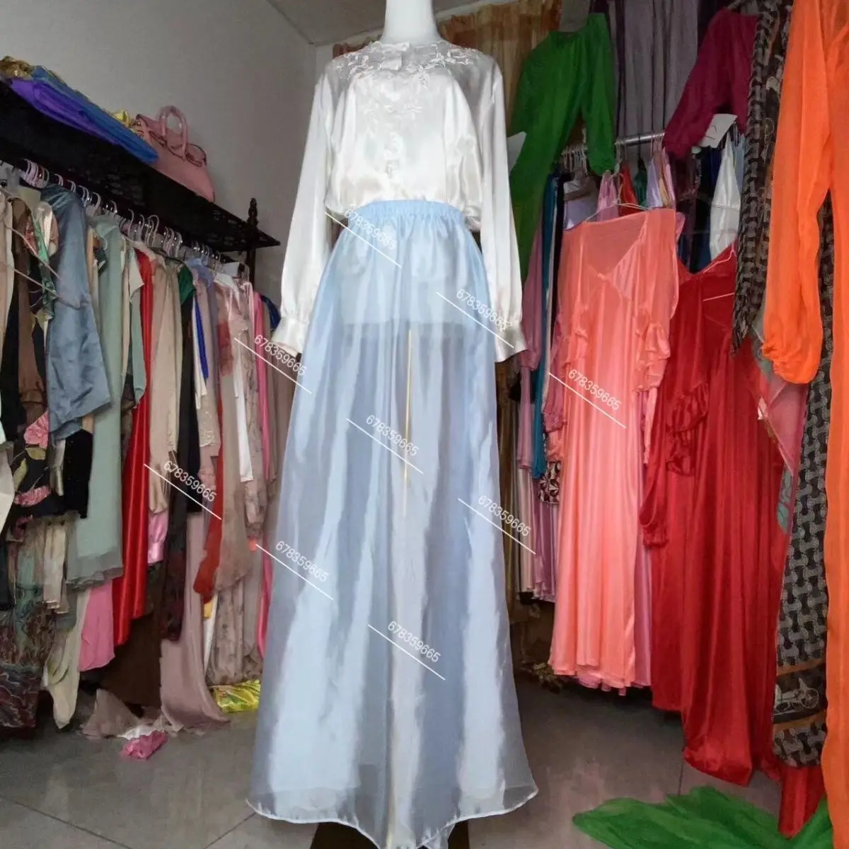 Summer Transparent Satin Sexy Women High Waist Long Skirt Yoga Sleeping Loose Bottoms