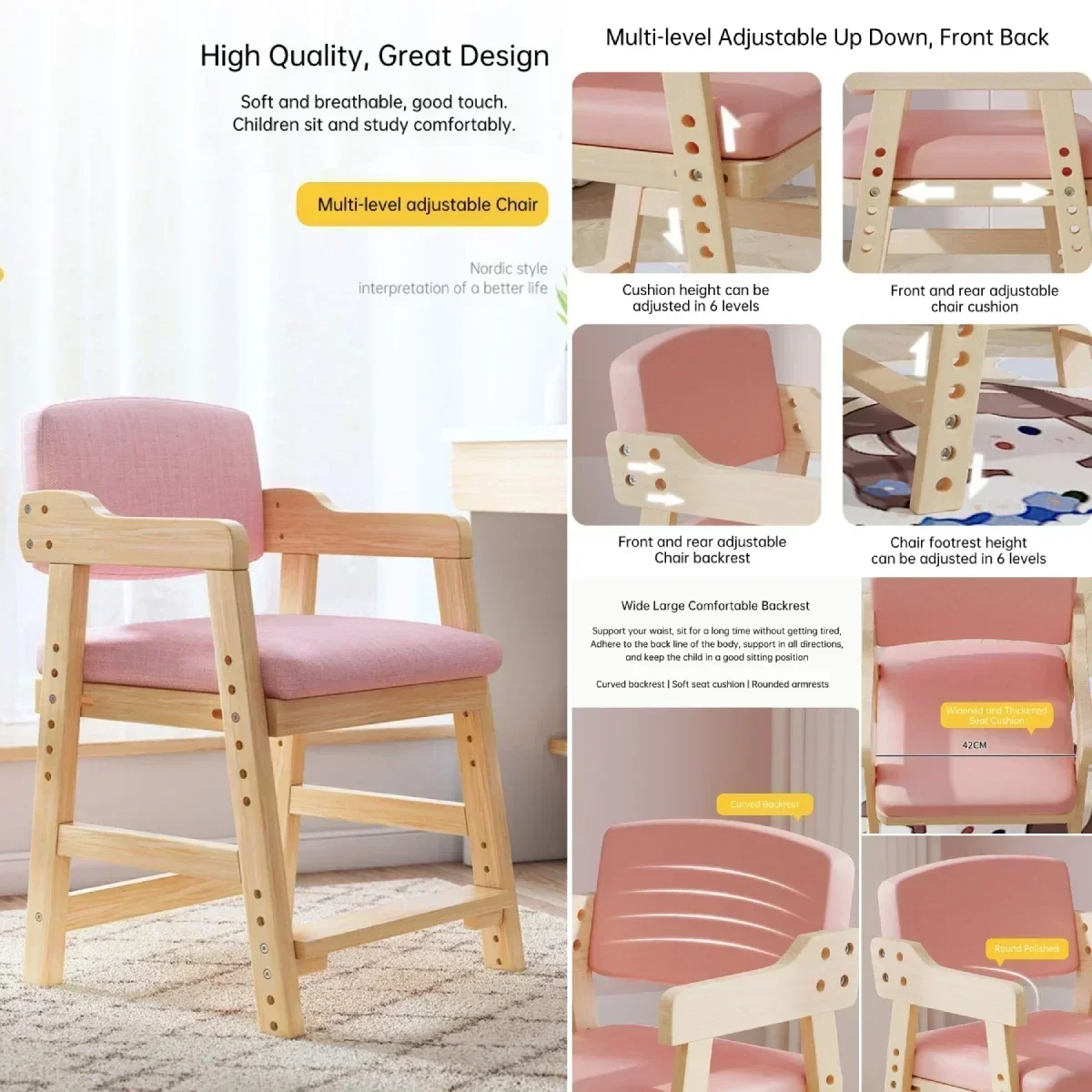 Kids Desk and Chair Set Wooden Computer Office Table for School Students Study Writing Desk Adjustable Chair Storage Cabinets