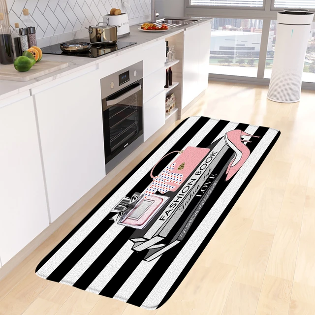 High Heel Perfume Kitchen Floor Mats Pink Flowers Black White
