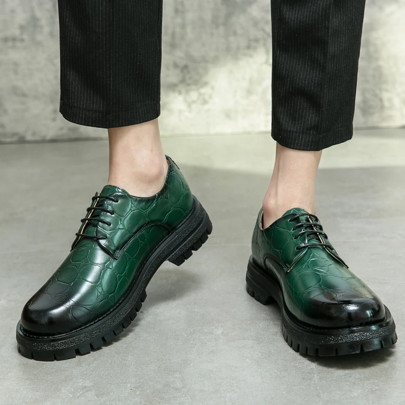 Racing Green Black Derby Style Formal Leather Shoes