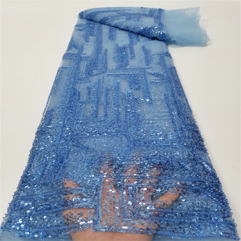 

SJ Lace 2022 Latest African Net Lace With Sequins French Tulle Lace Orange Blue African Lace Fabric 5Yard Nigerian Lace tc11-90