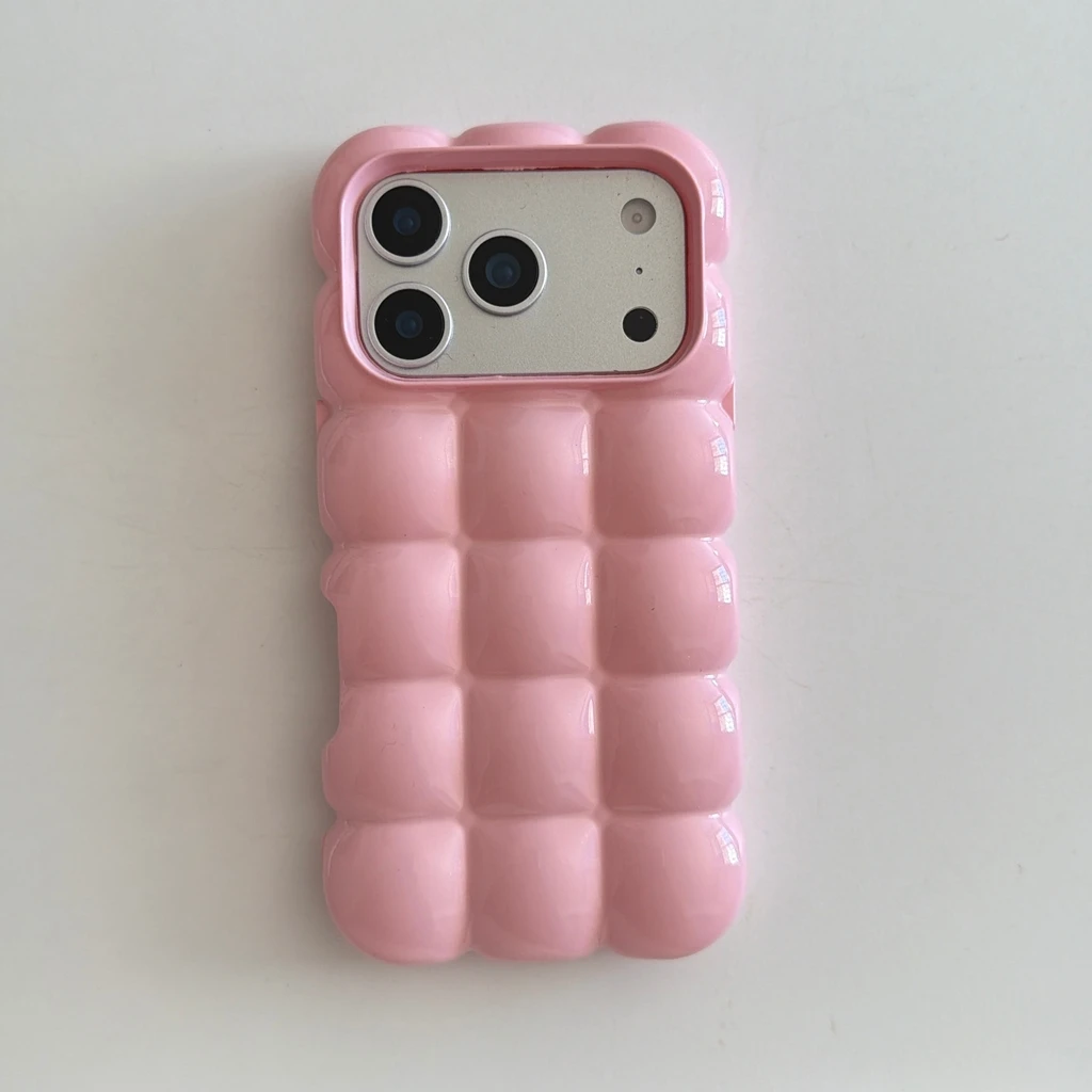 Creative Stereoscopic Bread Grid Pattern Glossy Matte Solid Color Phone Cover Case
