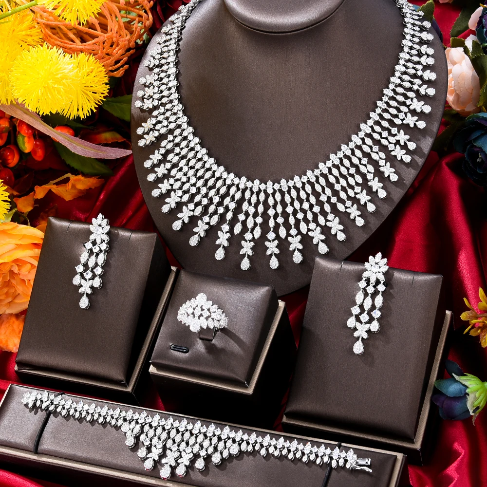 

GODKI роскошный известный бренд 4 шт Африканские свадебные циркониевые Чокеры набор украшений для женщин Дубай Нигерия свадебное ожерелье серьги 2023