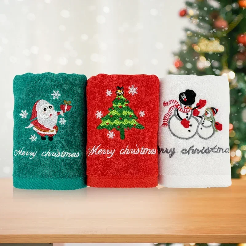 Microfiber Towel Set 1Pc Bathroom Towel Coral Fleece Absorbent Christmas Tree Santa Embroidery Face Bath Towels