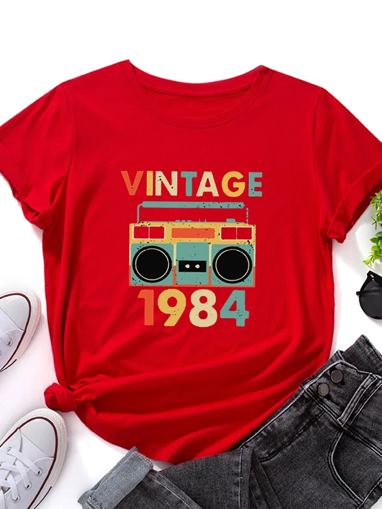 여성용 빈티지 1984 레코더 프린트 티셔츠, 반팔, O넥, 루즈한 티셔츠, 숙녀 티셔츠, 상의, 의류