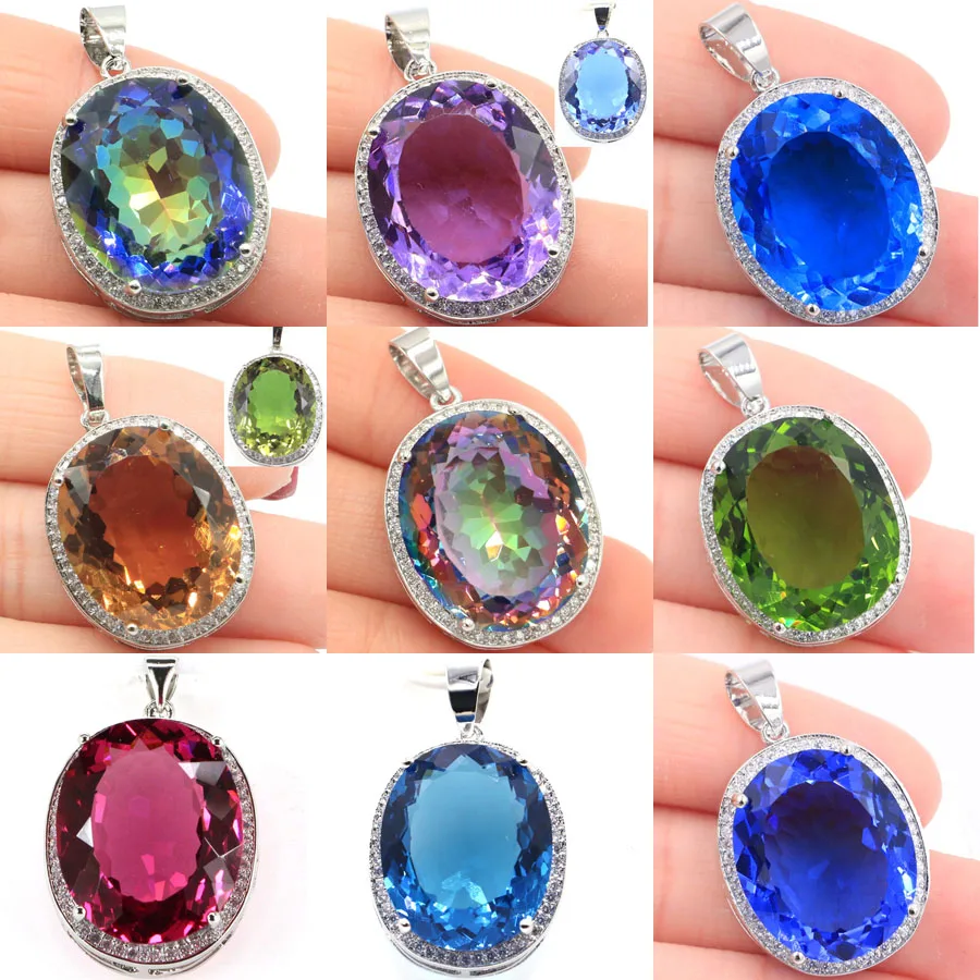 34x21mm Big Oval Gemstone Fire Rainbow Mystic Topaz Green Peridot London Blue Topaz Silver Earrings Pendant Buy 5 Get 1 Free dangle earrings pendant earrings