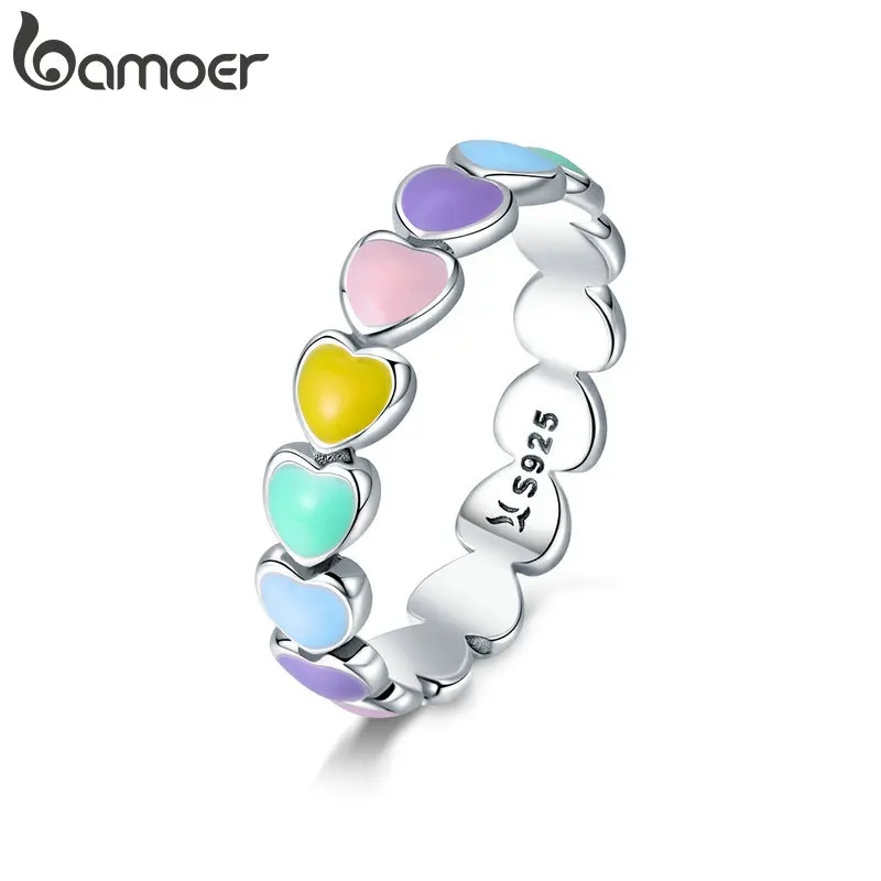 925 Sterling Silver Cute Rainbow Heart Finger Ring for Women Stackable Silver Ring with Mini Hearts Trendy Jewelry stackable rings fashion ring finger rings