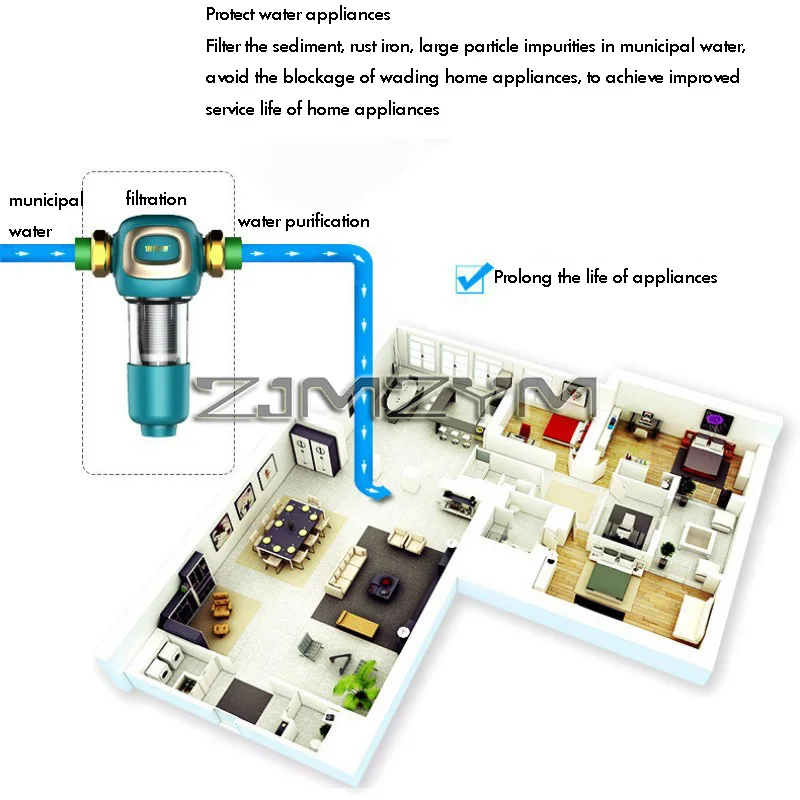 Spin Down Sediment Water Filter Whole House Automatic Cleaning Backwash Pre-filter 40&mu;m Filtration Precision Filter Purifier