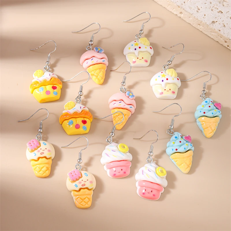 5 Paar/Set Zufällige Niedliche Sommer-Ohrringe für Frauen, Harz-Eiscreme-Ohrhänger, Mädchen-Urlaubsschmuck-Geschenke – Detail 7