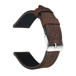 Vintage Leather Wrist Strap - Premium Crazy Horse Cowhide, Quick Release Design - 21mm (Dark brown)