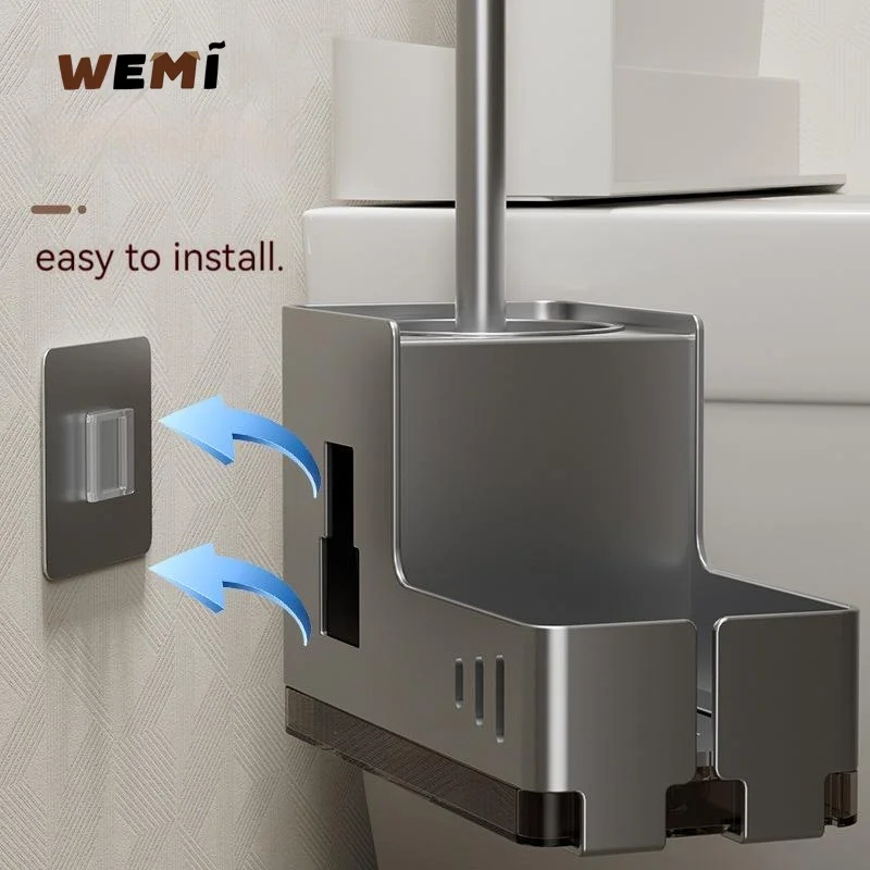 Bathroom Toilet Brush Holder Cleaning Tools Space Aluminum Wall Mounted No Drill Vertical Toilet Brush Bathroom Accessories bathroom accessories,toilet brush set,toilet brush holder