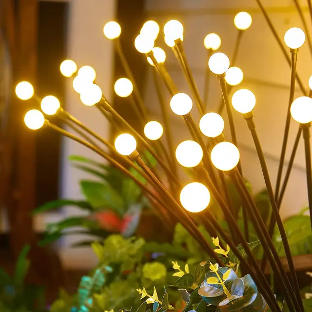 8 LED Solar Garden Lights Powered Firefly Lights Outdoor Waterproof Vibrant Garden Lights for Patio Pathway Decoration,Warm 1