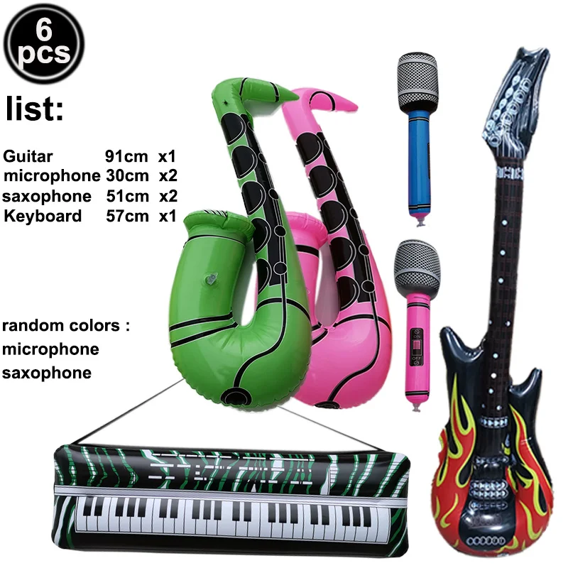 Inflatable Rock Star Toy Balloons Set Inflatable Guitar Piano Party Props for Concert Theme 80s Party Ballon Decorations Favors