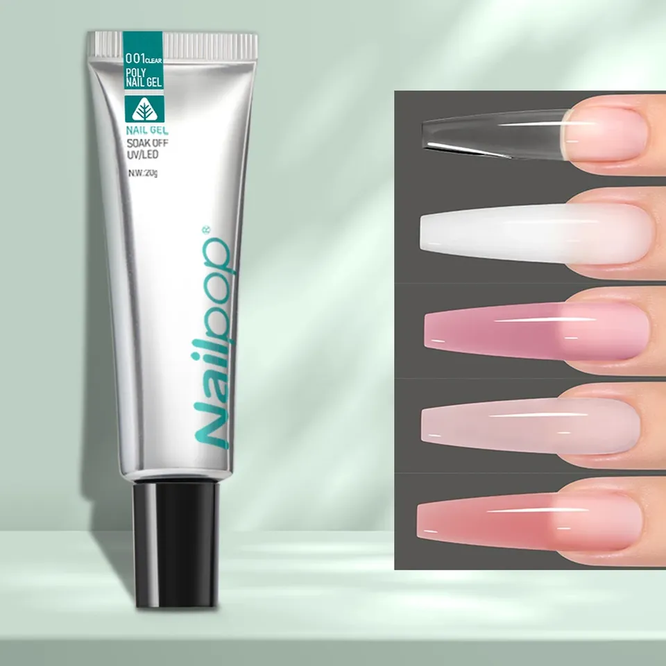 Nailpop 6 Colors Poly Nail Acrylic Gel for Nails Clear/Nude Quick Extension Nails UV/LED Gel for DIY Nail Art Designs 20ml