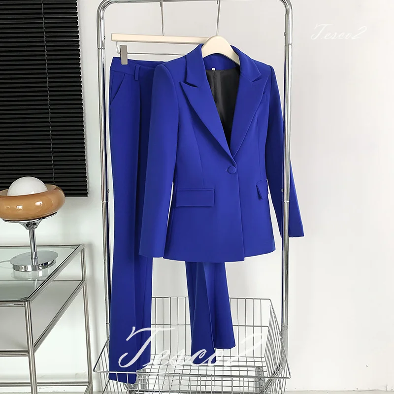 

Tesco Women Pantsuit Long Sleeve Blazer Suit Flare Pants Solid Casual Office Lady Outfits 2 Piece For Women conjunto femininos