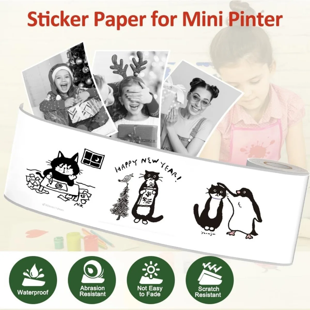 White Self-Adhesive Thermal Paper for HD Mini Printers - Uncharged, No Battery or Electronic Component