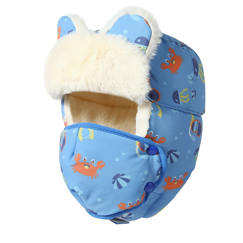 Bomber Hat Earflap Mask Kids Winter Fleece Lining Warm Autumn Skiing Outdoor Accessory For Boy Girl