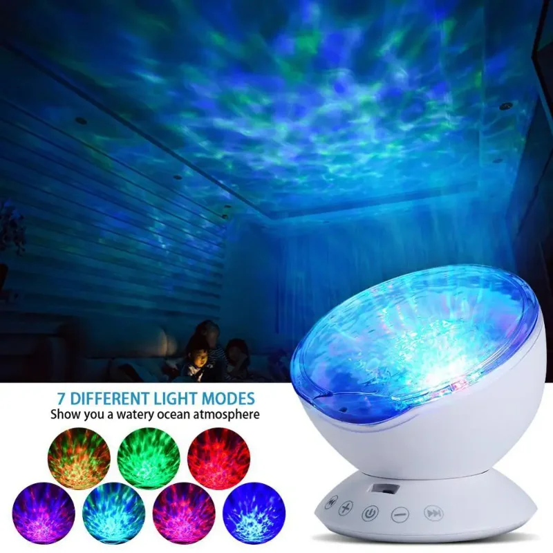 

Ocean Projection LED Night Light Remote Control Built In Music Player Speaker 7 Color Modes for Party Kids Bedroom 2024 New