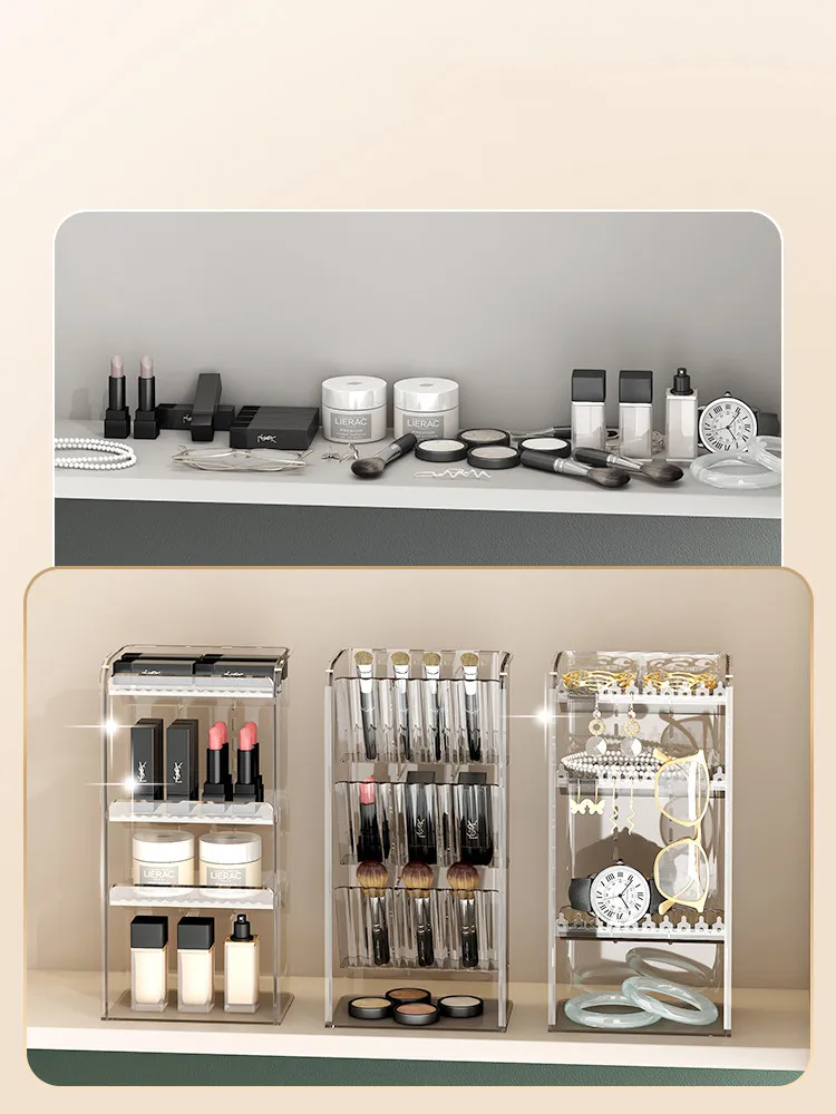 Makeup Shelf Bathroom Organizer and Storage Clear Makeup Organizer Cabinet Organizer Vertical Storage Box Jewelry Display Stand 2